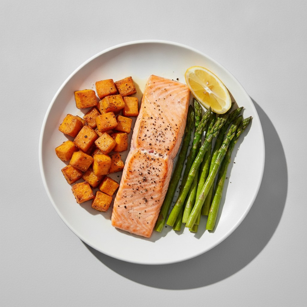 Baked salmon with veggies