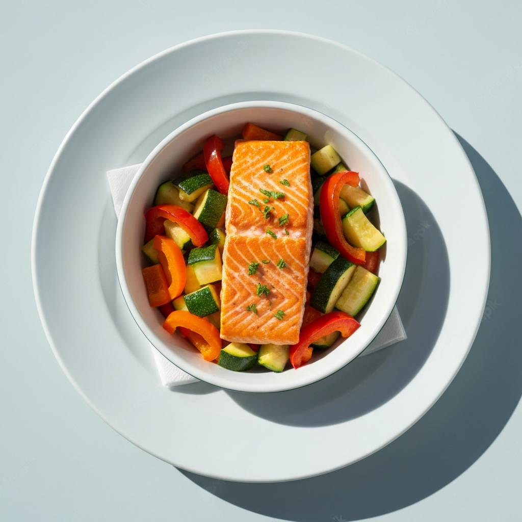Baked salmon with veggies